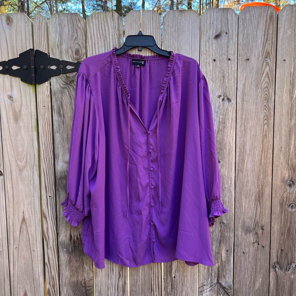 RYAN WYLDE Purple Ruffle Blouse Top Women’s 4X NWT NEW